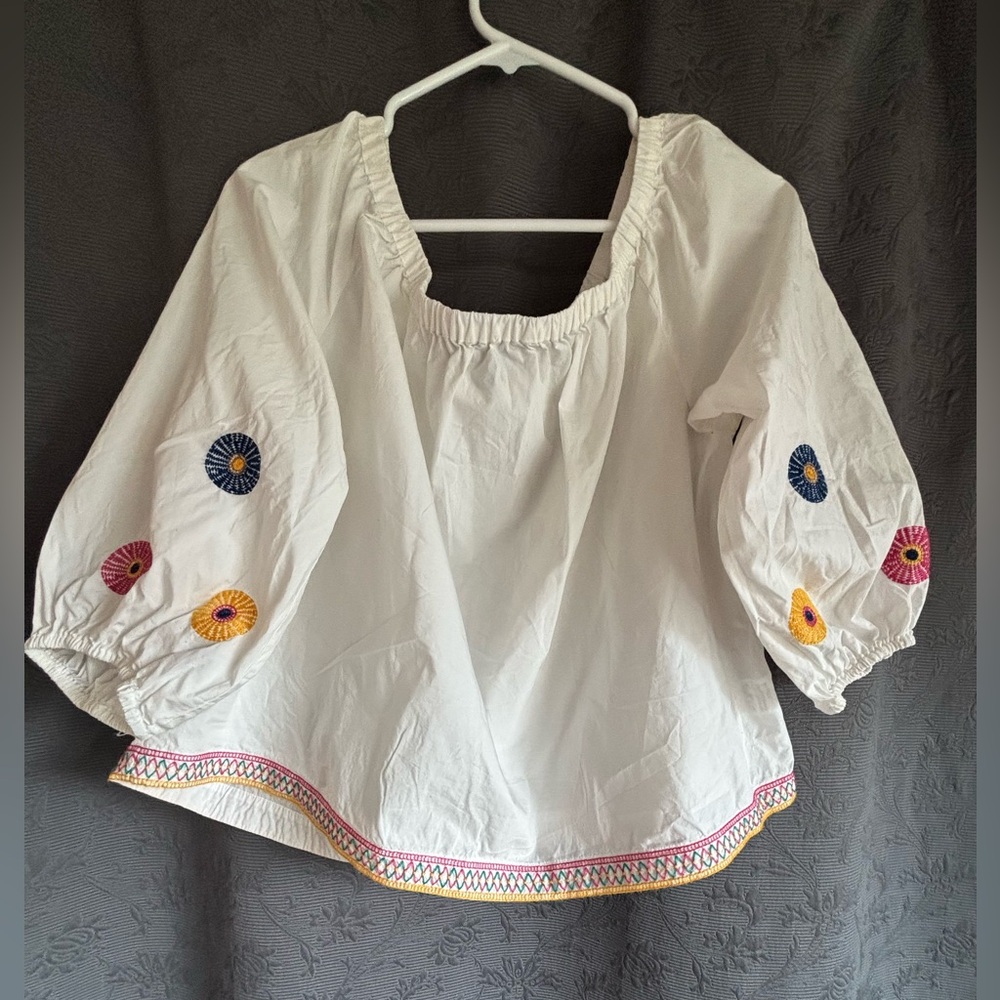 Madewell White Blouse with Multicolor Embroidery